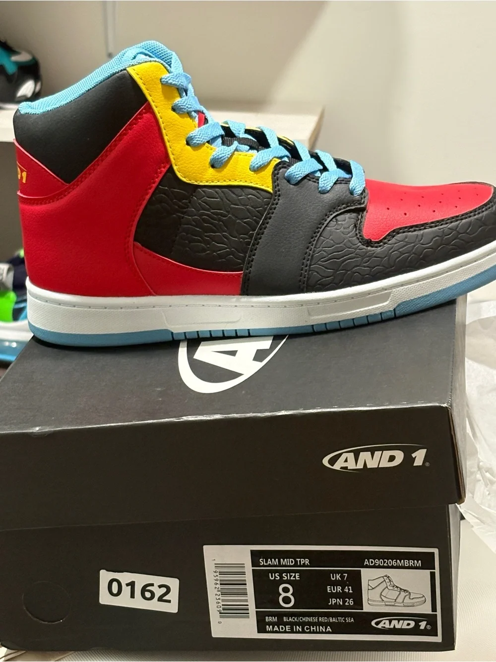 And1 High-Top Athletic Shoes in Red, Black, Yellow & Light Blue